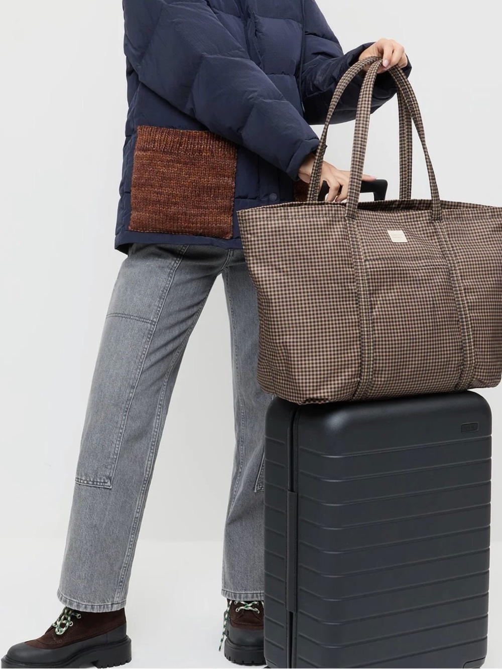 Loeffler Randal Dina Travel Tote Brown/Black Check - Picture 2 of 7